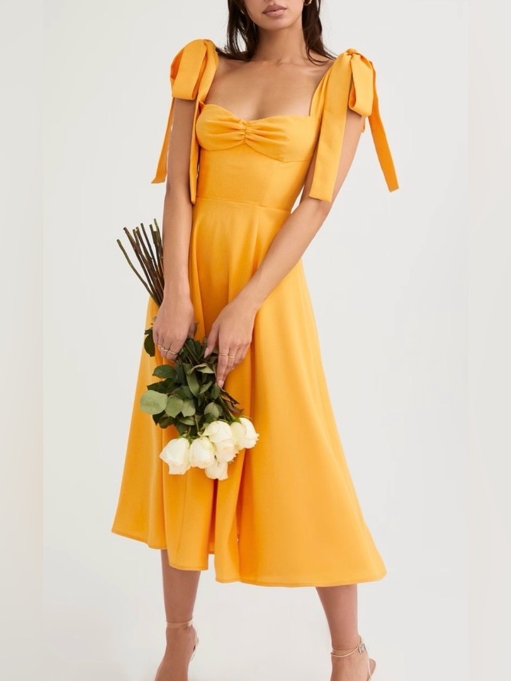 House of CB “Alicia” Neon Orange Tie-Shoulder Midi Summer SunDress